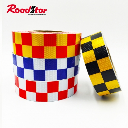Checked Self adhesive Prismatic PVC Reflective Warning Tape for vehicle 