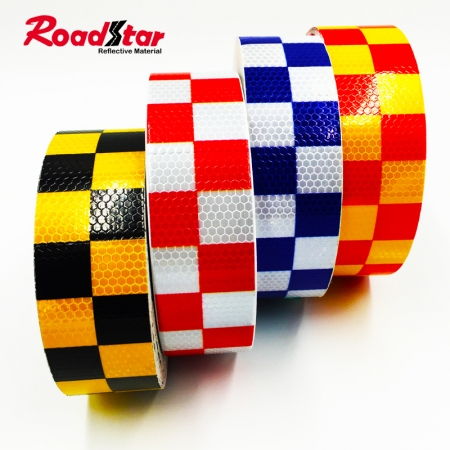 Checked Self adhesive Prismatic PVC Reflective Warning Tape for vehicle 