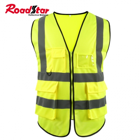 EN20471 Class 2 High Visibility Fluorescent Yellow Reflective Safety Vest with 4 Pockets 