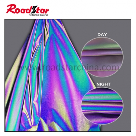 High Visibility Polyester Waterproof Iridescent Rainbow Reflective Fabric For Fashion Jacket 