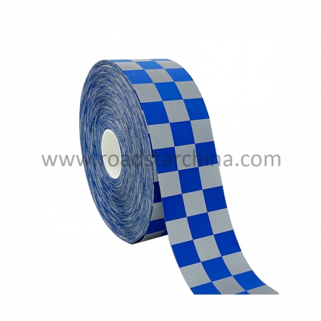 Blue Check Printed 100% Polyester Reflective Fabric Sewing on Policeman Workwear Warning Tape 