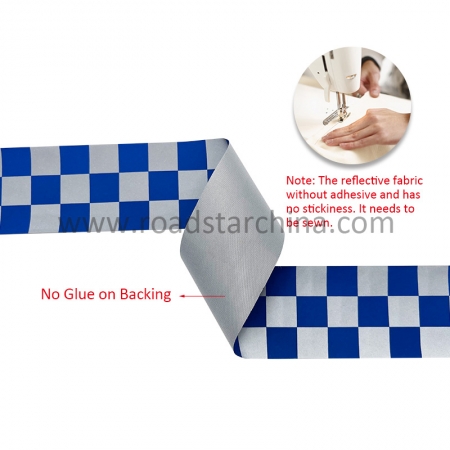 Blue Check Printed 100% Polyester Reflective Fabric Sewing on Policeman Workwear Warning Tape 