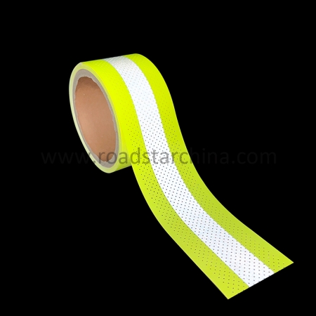 Yellow-Silver-Yellow 100% Cotton Firefighter Uniform Fireproof Reflective Fabric Tape With Holes 