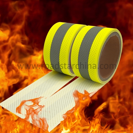 RS-FR03K Yellow-Silver-Yellow 100% Cotton Firefighter Uniform Fireproof Reflective Fabric Tape With Holes 