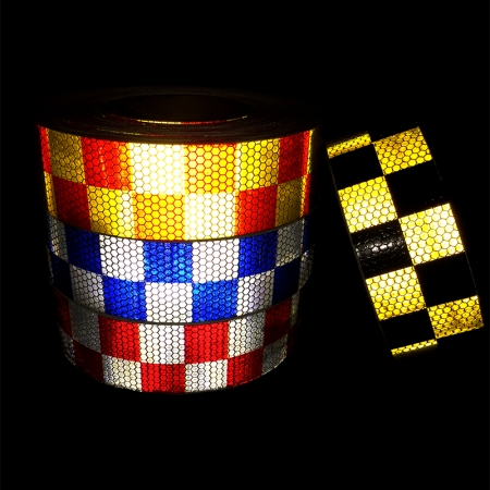 Checked Self adhesive Prismatic PVC Reflective Warning Tape for vehicle 