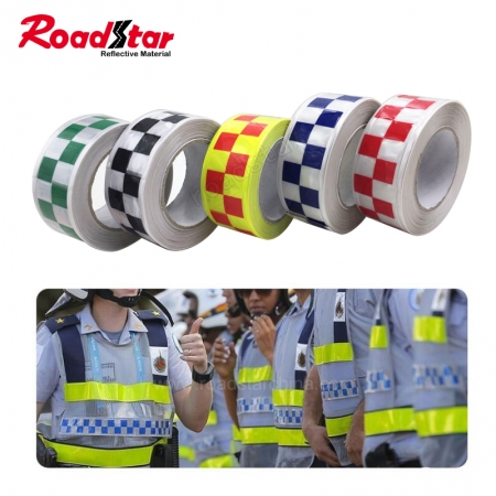 Checkerboard printed Micro Prismatic PVC Sew On Reflective Tape for police clothing 