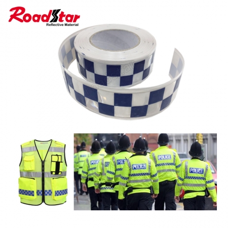 Checkerboard printed Micro Prismatic PVC Sew On Reflective Tape for police clothing 