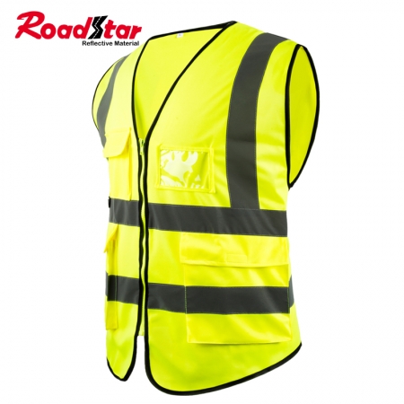 EN20471 Class 2 High Visibility Fluorescent Yellow Reflective Safety Vest with 4 Pockets 