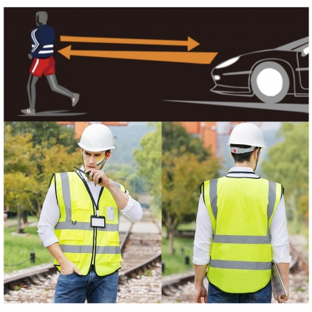 EN20471 Class 2 High Visibility Fluorescent Yellow Reflective Safety Vest with 4 Pockets 