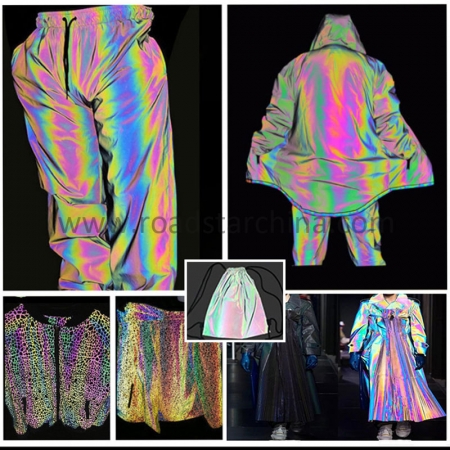 High Visibility Polyester Waterproof Iridescent Rainbow Reflective Fabric For Fashion Jacket 
