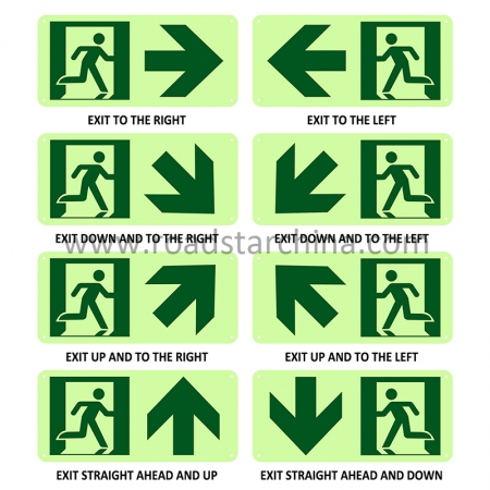 Custom Glow In The Dark Right Fire Escape Emergency Exit Aluminum Plate Sign 